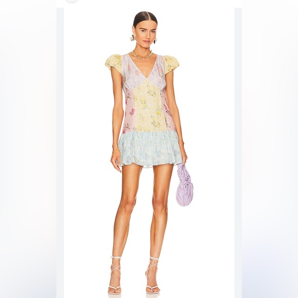 LoveShackFancy Dresses & Skirts - Love Shack Fancy Silk Mini Dress Russ Rainbow Patchwork Size 4